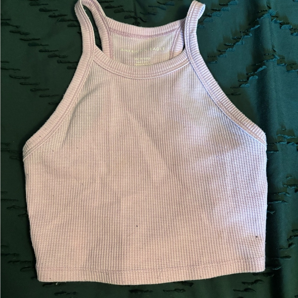 American Eagle Outfitters Pink Ribbed Crop Tank Top